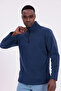 Men's Navy Blue Fit Mock Neck Half Zipper Sweatshirt Fleece - 3