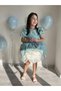 Turquoise Velvet Skirt with White Rose Motif Special Design Girl's Evening Dress Birthday Princess Dress +Buckle - 7