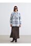 Lcw Modest Blue Plaid Oversized Women's Melton Shirt Jacket - 2