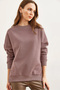 Women's Dusty Rose Thick Sweatshirt with Side Zipper Detail and Fleece Inside Swt-19000624 - 2