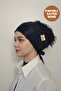 Ruffled Front Satin Navy Blue Inner Bonnet Cotton Combed Cotton Daily Women's Hijab Headscarf Turban - 3