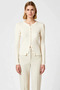 Women's Mercerized Look Corded Fabric Woven Crew Neck Long Sleeve Crop Knitwear Cardigan Modern Elegance - 5
