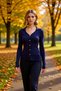 Women's Polo Neck Fitted Long Sleeve Corded Fabric Knitwear Cardigan Casual Elegance and Offering Design
