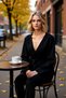 Women's Double-Breasted Tie Detail Corded Fabric Knitwear Blouse Casual and Suitable for Business Life Long Sleeve Top Clothing - 3