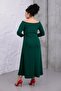 Women's Green Boat Neck Three Quarter Sleeve Cupped Plus Size Stretchy Dress - 6