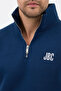 Embroidered Half Zip Indigo D Mock Neck Sweatshirt - 7