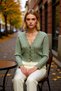 Women's Soft Textured Hair Knit Patterned Crop Knitwear Cardigan Pearl Button Detailed V-Neck Raglan Sleeve - 3