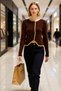 Women's Body-Fitting Ribbed Knit Crop Cardigan with Ribbon Buttons Piped Detail Stylish and Comfortable Sports - 4