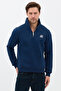 Embroidered Half Zip Indigo D Mock Neck Sweatshirt - 5