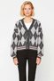 Women's Argyle Patterned Oversized V-Neck Low-Sleeve Knitwear Cardigan the Key to Your Everyday Chic - 5