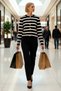 Women's Striped Crew Neck Buttoned Knit Cardigan Comfortable Regular Fit a Special Addition to Your Everyday Style - 4
