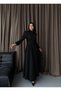 Atlas Fabric Thick Inner-Lined Button Detailed Turtleneck Dress (Belt Included)-Black-2511
