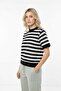 Basic Çizgili Bisiklet Yaka Triko T-shirt - 3