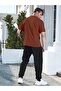 Men's Brown Vertical Printed Oversize T-shirt Jogger Set - 2