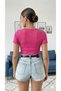 Women's U-Neck Ribbed Knit Fabric Short Sleeve T-Shirt - 2