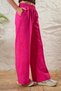 Women's Wide Leg Comfortable Pants with Front Pleats and Pockets - Fuchsia - 2