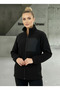 Black Women's Fleece Jacket with Front Piece Detail and 3 Pockets - 6