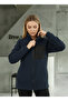 Navy Blue Women's Fleece Jacket with Front Piece Detail and 3 Pockets - 5