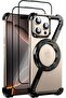 Minimalist Metal Frameless Case with 360° Kickstand for iP 16 Pro Max (Black+2 Glass)