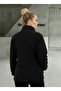 Black Women's Fleece Jacket with Front Piece Detail and 3 Pockets - 4