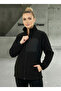 Black Women's Fleece Jacket with Front Piece Detail and 3 Pockets - 8