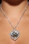 Silver Color Heart Figured Stone Detailed Design Evening Dress Necklace
