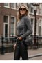 Women's Anthracite Melange Corded Fabric Stretchy Soft Half Fisherman High Neck Woven Slim Knitwear Sweater Body Blouse - 4