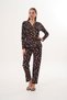 Women's cotton modal shirt collar front button black pajama set 7010 - 8