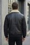 Men's Leather Coat with Puff Sleeve Detail - 5