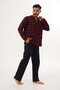 Men's Checkered Front Buttoned Burgundy Pajama Set 8021