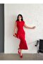 Red Shoulder Detail Midi Dress - 4