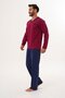 Men's Plain V-Neck Burgundy Pajama Set 8001 - 6