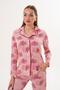 Women's Cotton Palm Pattern Shirt Collar Front Buttoned Burgundy Pajama Set 7028 - 5