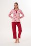 Women's Cotton Palm Patterned Open Placket Burgundy Pajama Set 7026 - 5