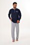 Men's flat front navy blue pajama set 8000 - 7