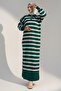 Striped Knit Dress with Button Detail on the Collar 11031-1 Emerald Green