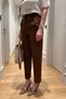 Premium Pens Detail Fabric Carrot Pants - Brown - 3