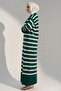 Striped Knit Dress with Button Detail on the Collar 11031-1 Emerald Green - 3