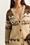Women's Beige Geometric Patterned Shawl Knitwear Cardigan 20258059 - 6