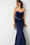 Women's Navy Blue Strapless Stone Peplum Cut Promise Engagement Wedding Evening Dress - 3