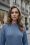 Blue Cotton Corded Fabric Women's Blouse Trousers Two-Piece Set - 5