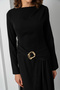 Women's Black Accessory Detail Long Dress - 5