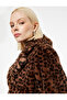 Faux Fur Coat Leopard Print Long Sleeve with Pockets - 3