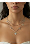 Silver Color Zircon Stone Double Charms Necklace - 2