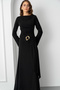 Women's Black Accessory Detail Long Dress - 3