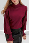 Women's Claret Red Half Turtle Sleeve Lace Detailed Sweater - 6