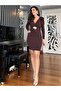 Brown Floral Belted V-Neck Dress
