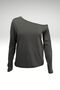 Anthracite Women's Off-Shoulder Boat Neck Relaxed Fit Long Sleeve T-Shirt - 4