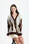 Fleece-Lined Coffee Cardigans with Baklava Pattern - 3