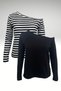 Black-White Striped 2-Piece Women's Off-Shoulder Boat Neck Relaxed Fit Long Sleeve T-Shirt